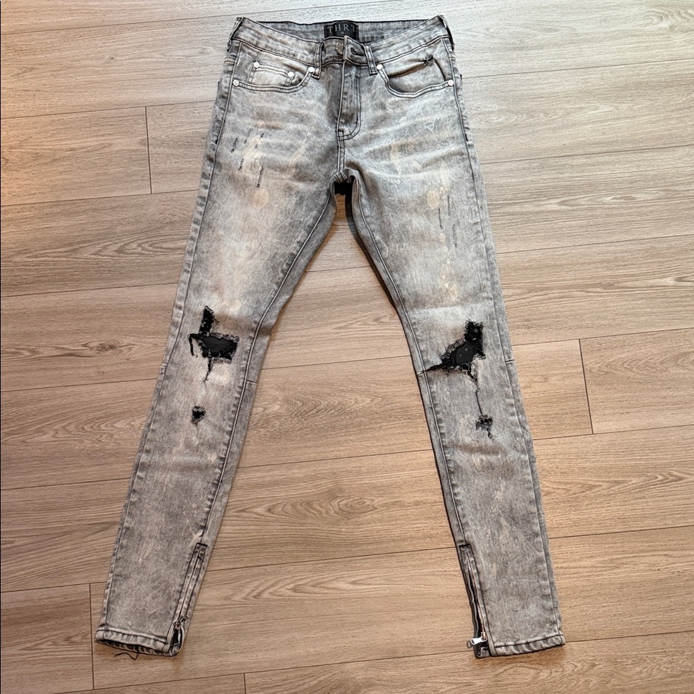 Trendy Distressed Black and Gray Skinny Jeans